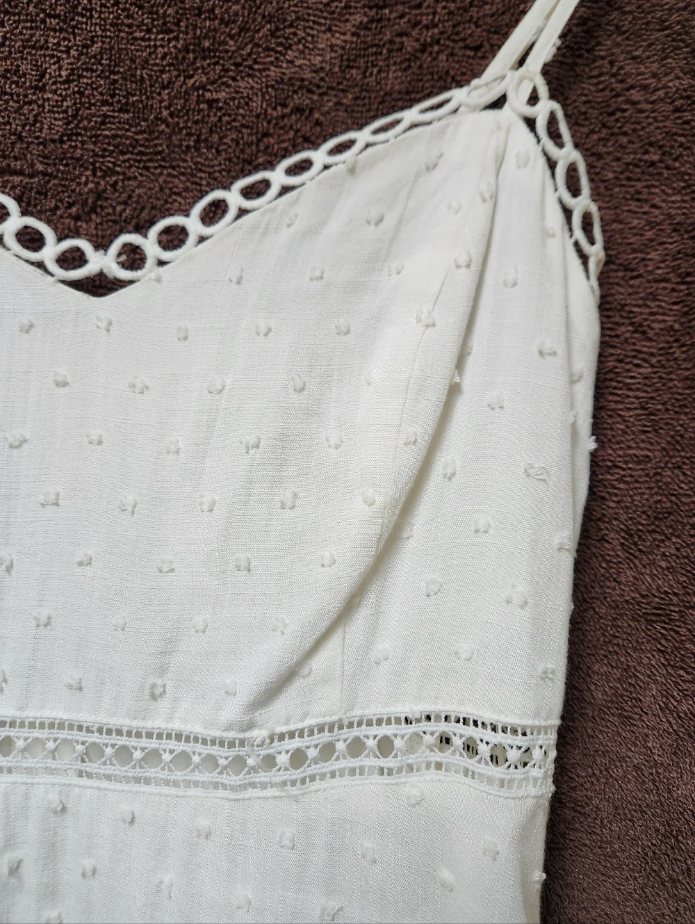 Lush Off-White Dot Textured Spaghetti Strap Slip Dress - Picture 2 of 10